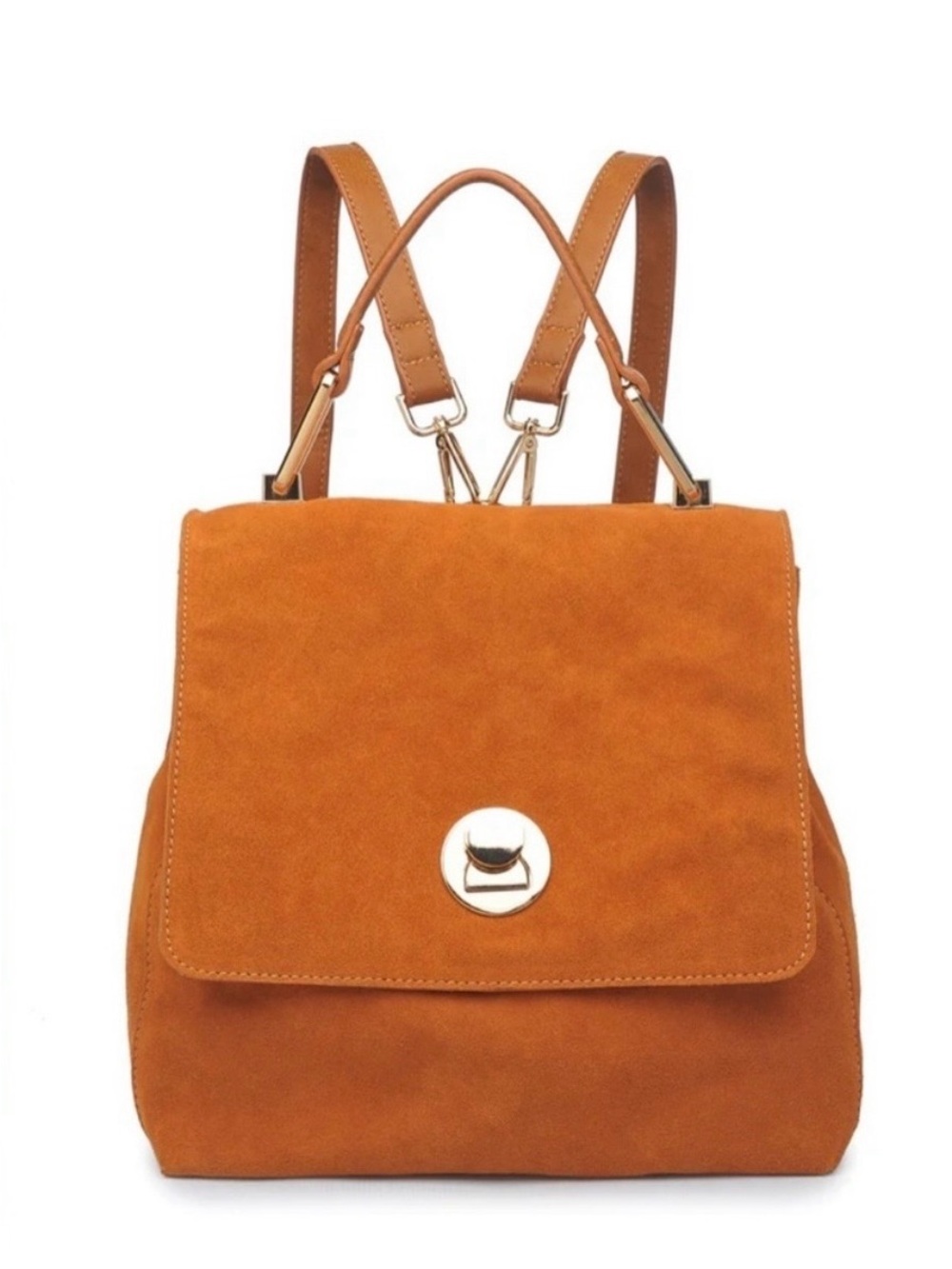 Moda Luxe Antoinette Camel Color Suede Mini Convertible Flap Front Backpack‎